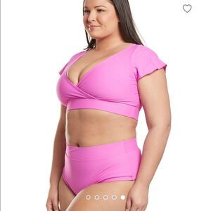ALPINE BUTTERFLY Lover High Waisted Bikini Bottom 2X and Top 3X Magenta Pink